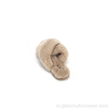 Shearling platte sandalen kruisband slippers